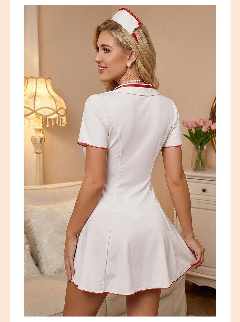 Sexy Nurse Cosplay Costume - Women Deep V-neck Slim Fit Uniform